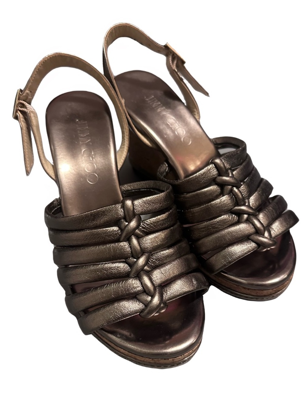 Jimmy Choo Nimosa Metallic Knot Wedge Platform Sandals Size EU 35.5 / US 5.5 - Picture 2 of 9
